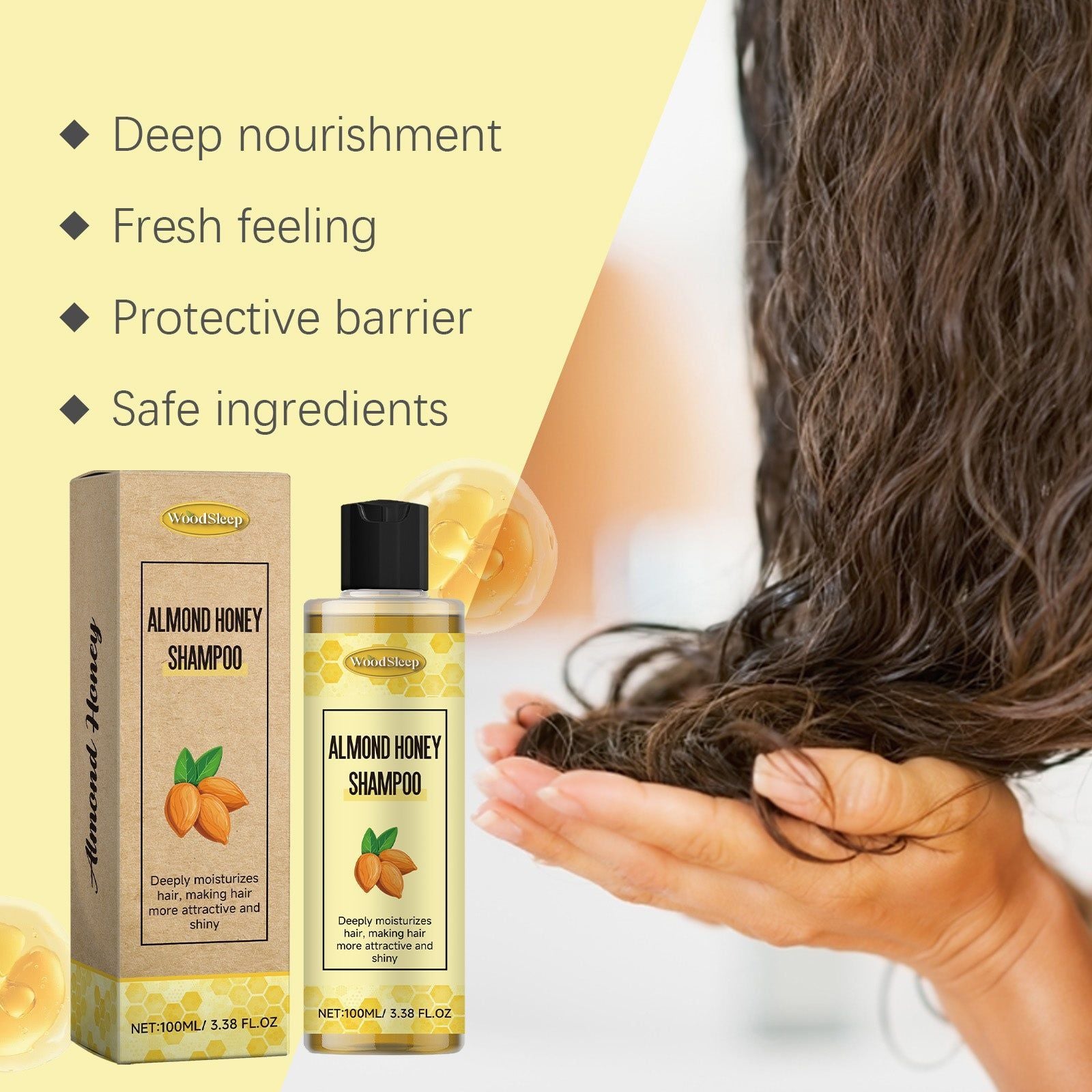 Almond Honey Shampoo Nourish and Protect Hair, Shine, Deep Nutrition ,100ml