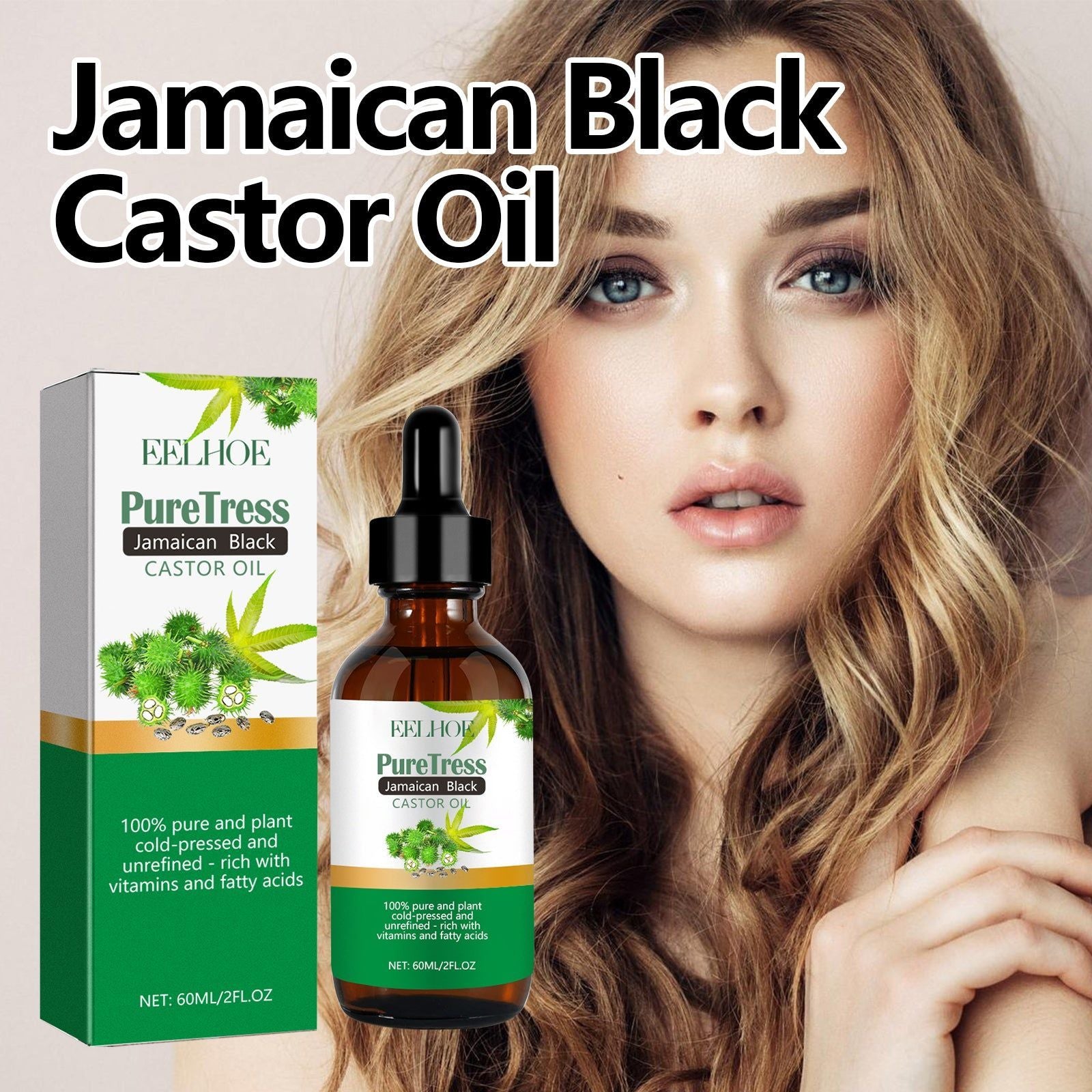 Castor Oil for Hair, Smooth and Moisturizing, Nourishes Scalp, Reduces Frizz ,60ml
