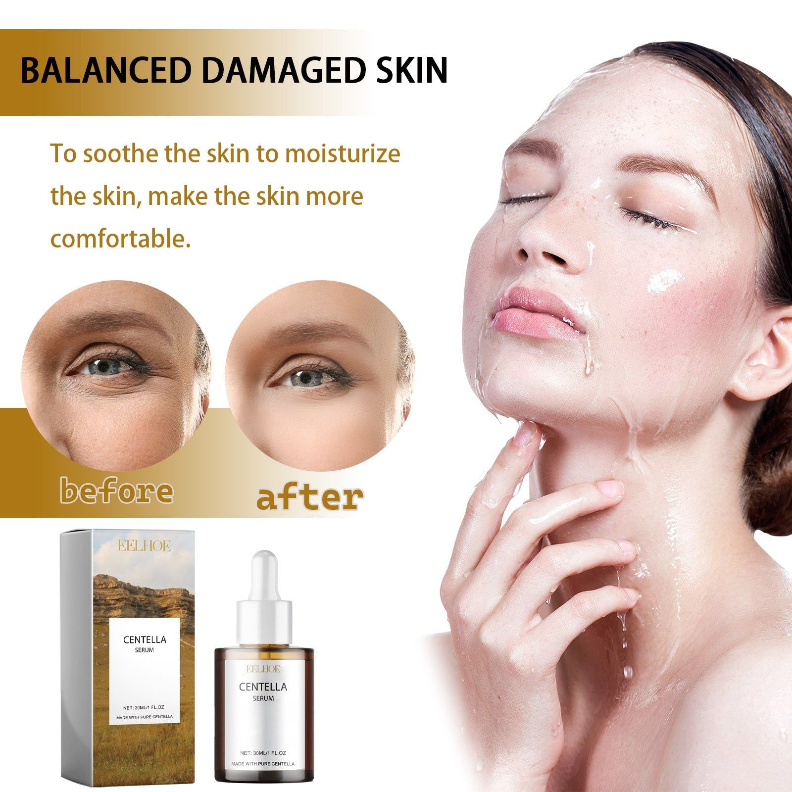 Centella Serum, Hydrating Moisturizer for Dry Skin, Brightening, Soothing, Deep Nourishment ,30ml