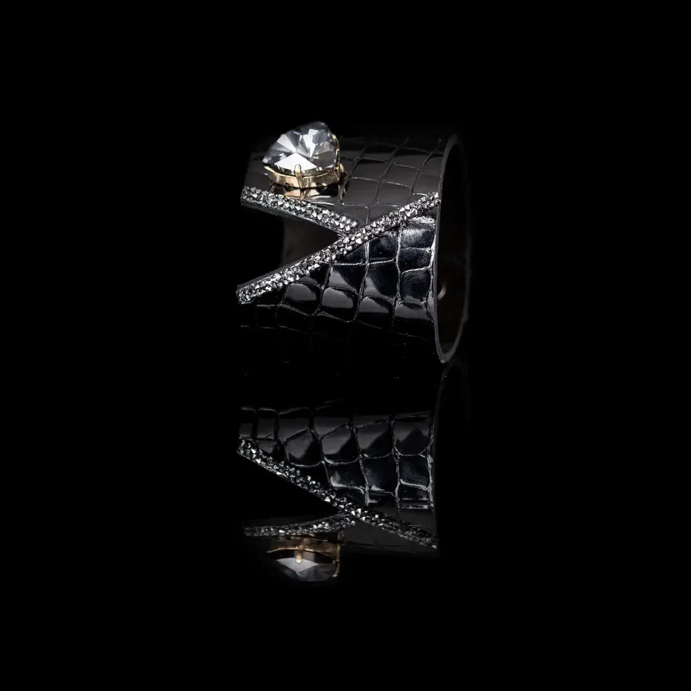The Dark Midnight Empress Heart Croc Leather Cuff