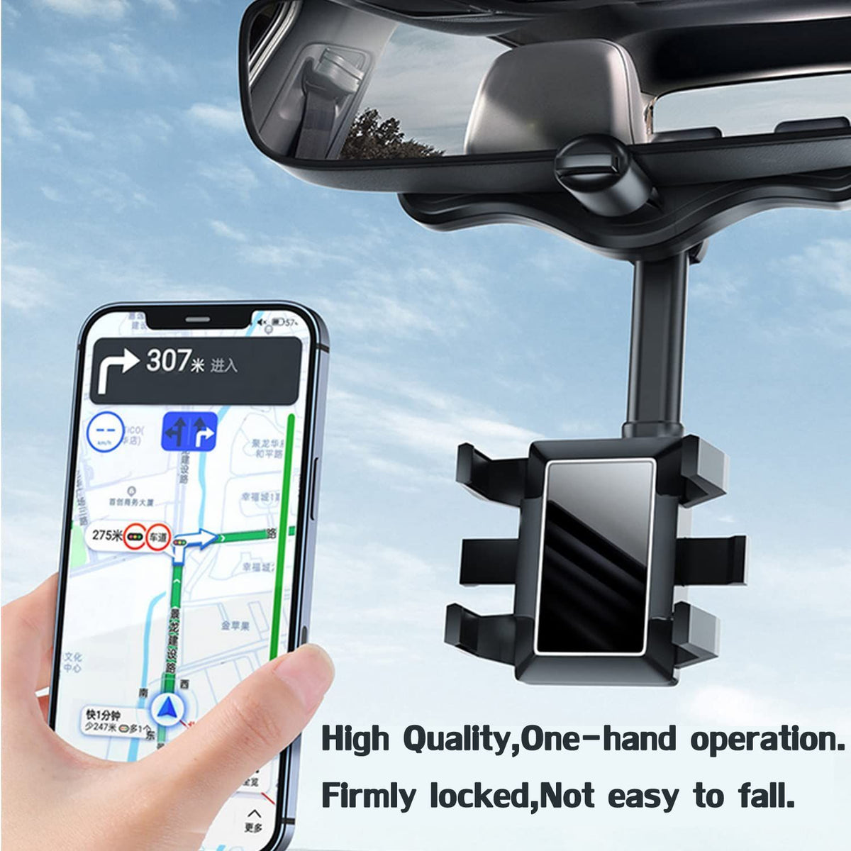 Car Phone Mount Rearview Mirror Cell Phone Stand 360 Degree Rotation Holder