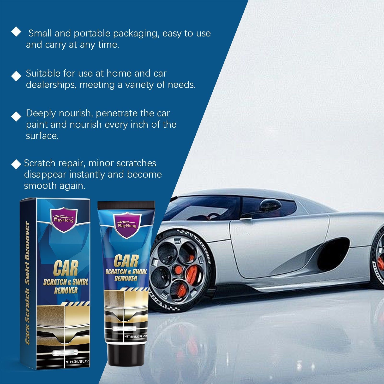 Car Scratch Repair Cream, Fix Scratches, Swirls, Paint Touch Up, Easy Car Care ,60ml