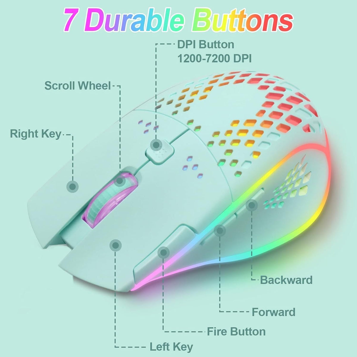 Wireless Gaming Mouse Silent Click Rechargeable Gaming Mouse with Dual Click Button