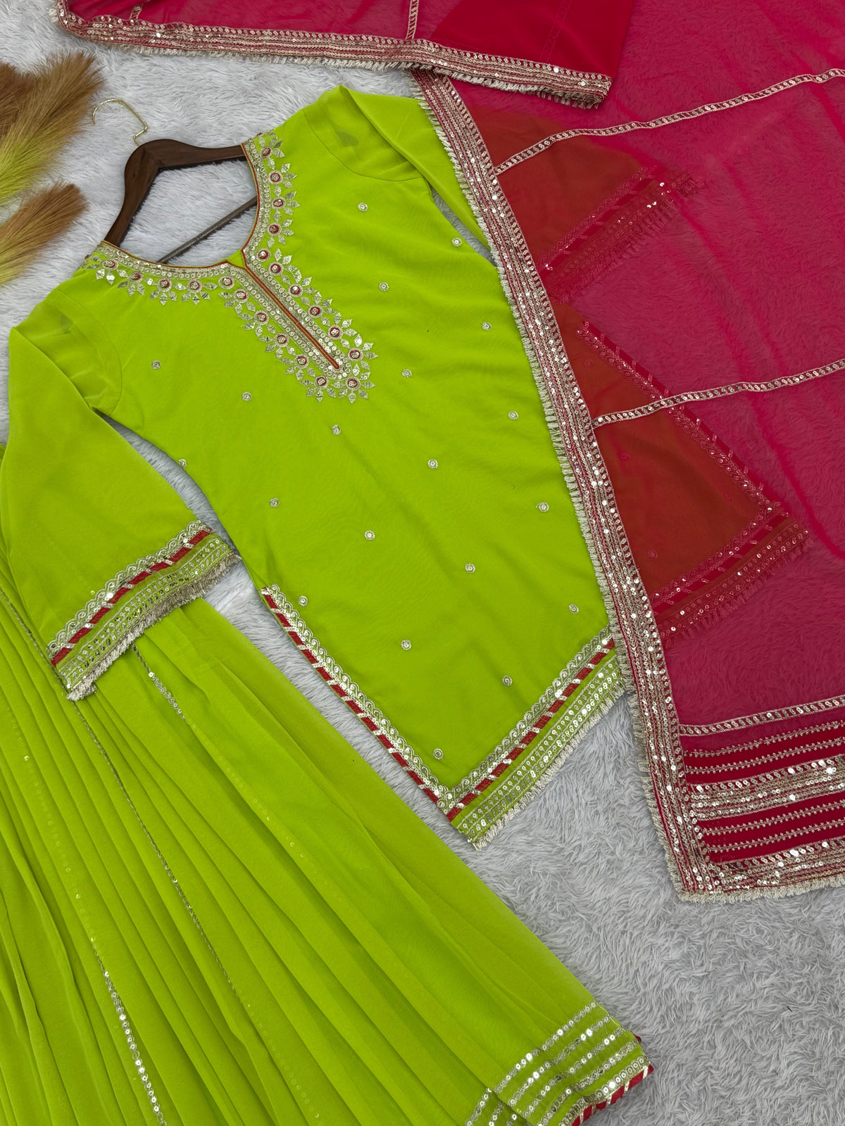 Fab Zone Embroidered Plazzo Suit with Dupatta