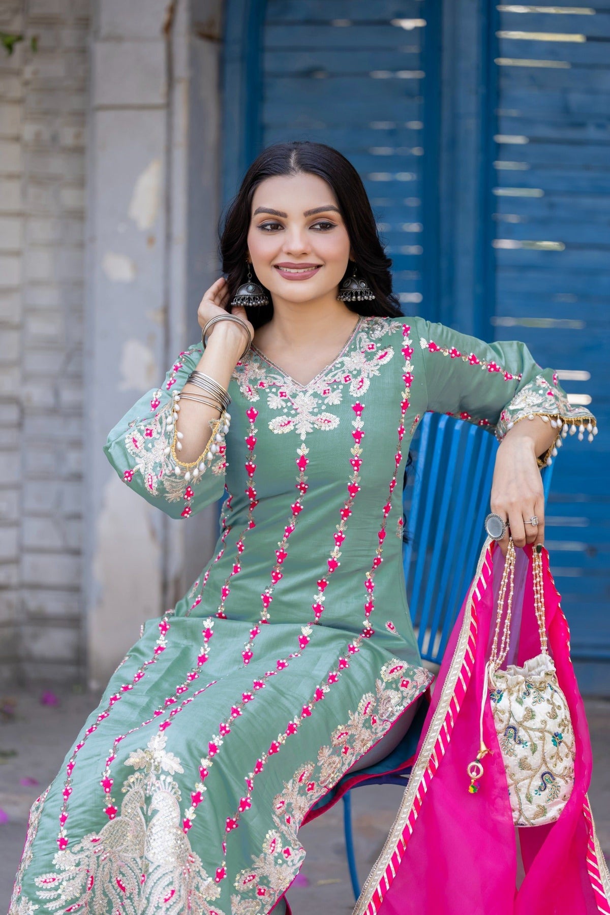 Fab Zone Women's Designer Kurti Palazzo Dupatta Suit Set