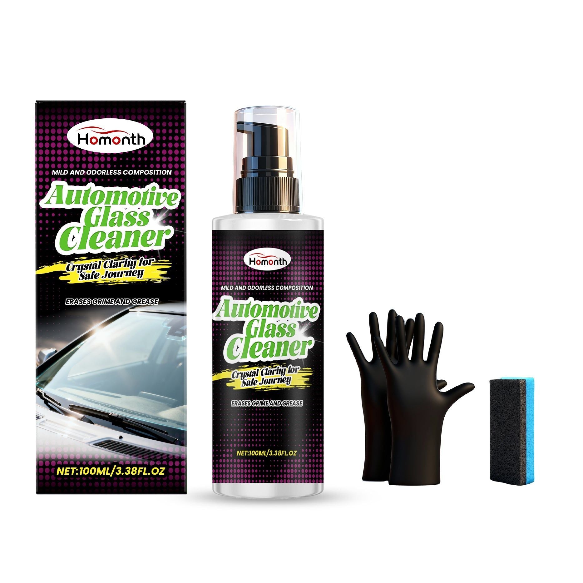 Car Windshield Cleaner, Fog-Free, Fast Dust & Stain Removal, Easy Car Cleaning ,1set