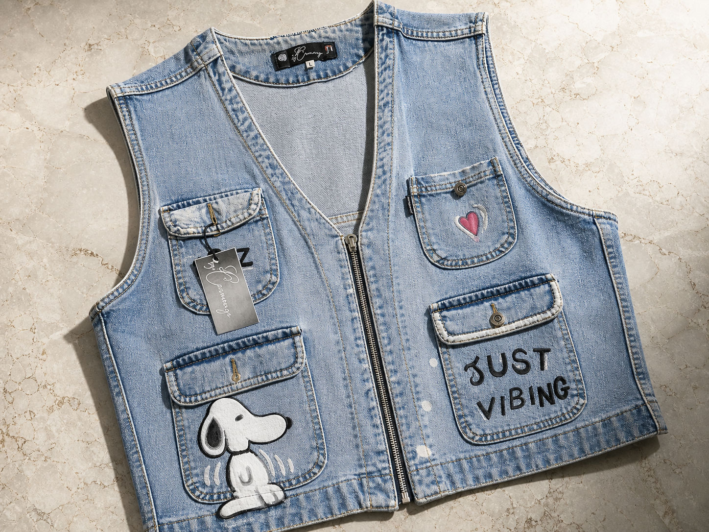 Painted Denim Crop Vest