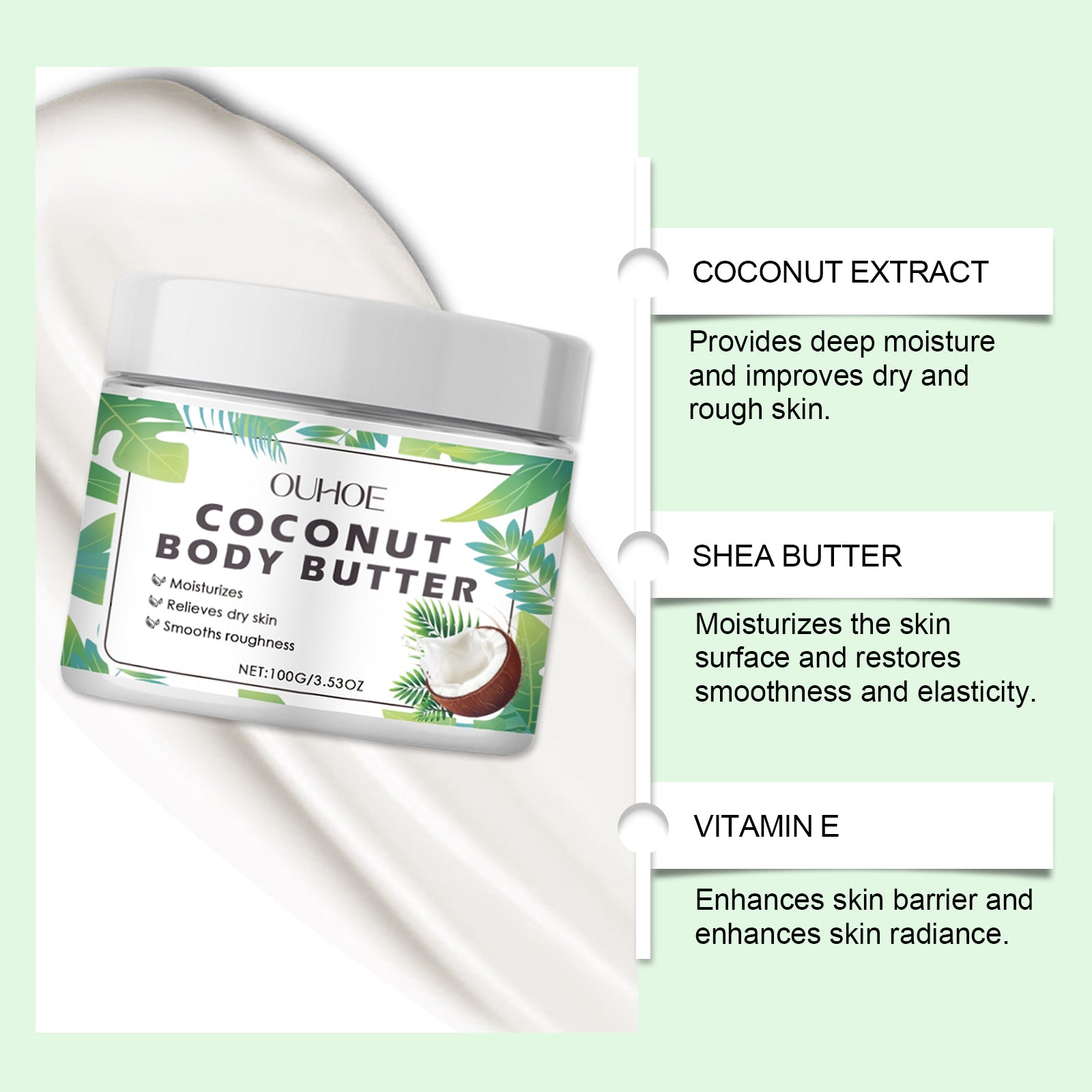 Coconut Body Lotion, Deep Moisturizer, Hydrates and Brightens Skin ,100g
