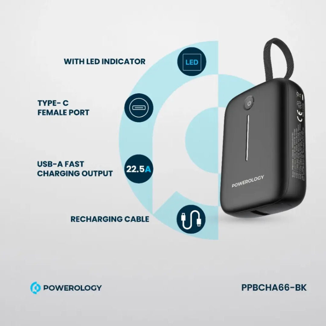 Powerology 10000mAh Power Bank, Compact and Portable