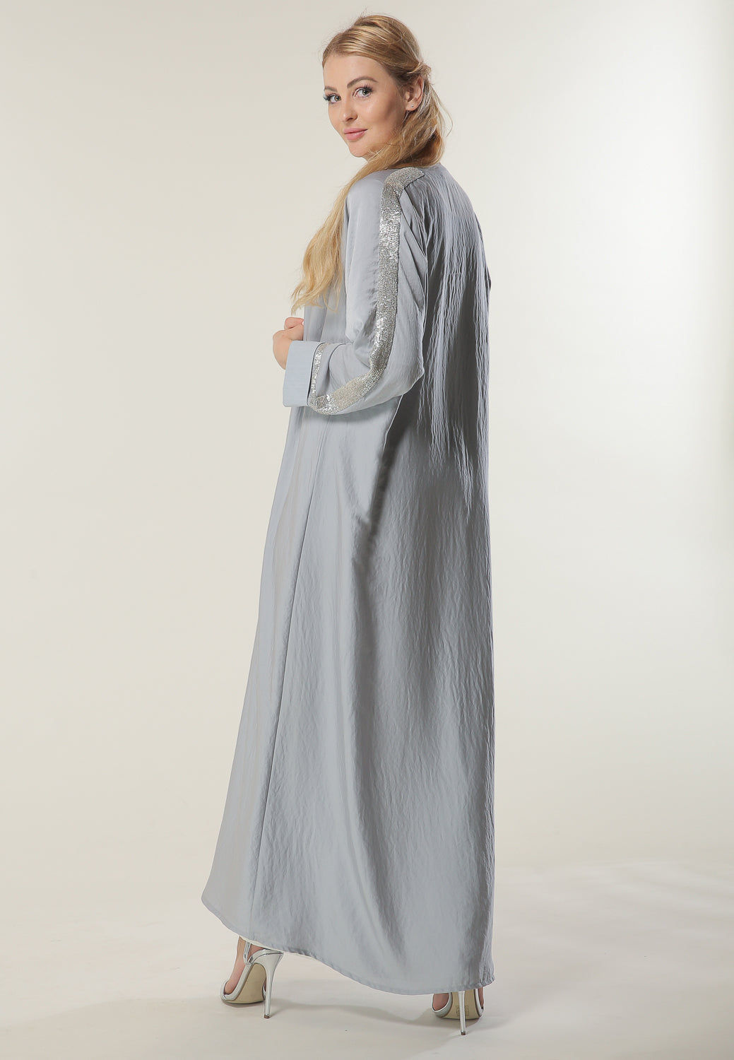 MOiSTREET Grey Abaya with Embellishment
