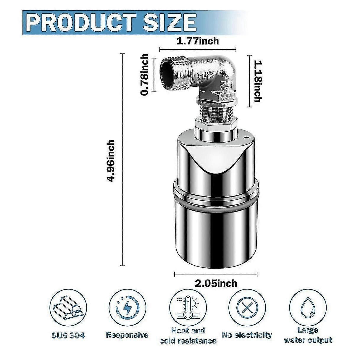 1/2 Inch Stainless Steel Float Valve for Water Tank and Pool