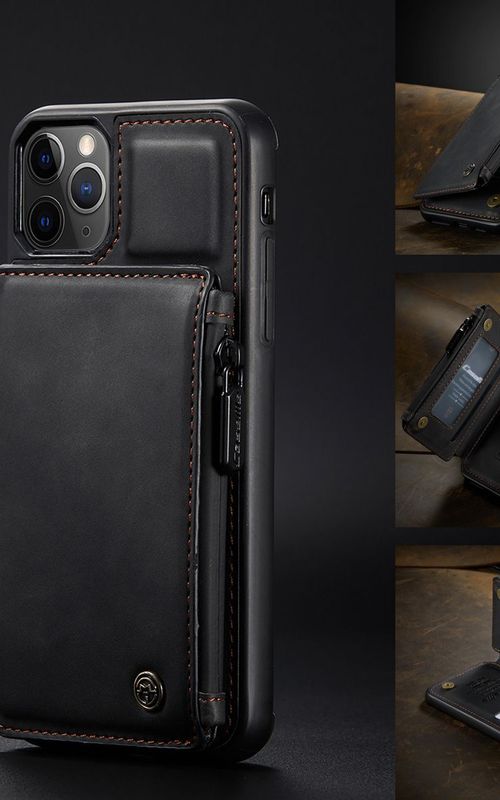 Multipurpose Leather Phone Case With Card Slots Zipper Wallet Back Cover For iphone 13