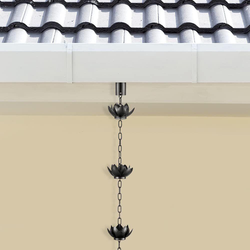 Oak Leaf Lotus Rain Chain for Outdoor Gutters 5 Cups Rain Chain