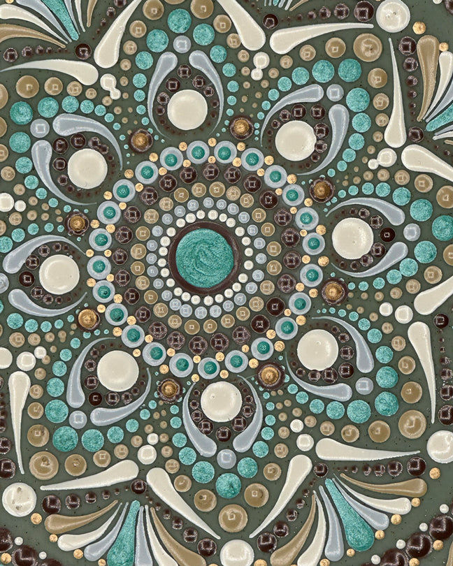 Sahara Mandala Light green Ceramic plate for salads and snacks