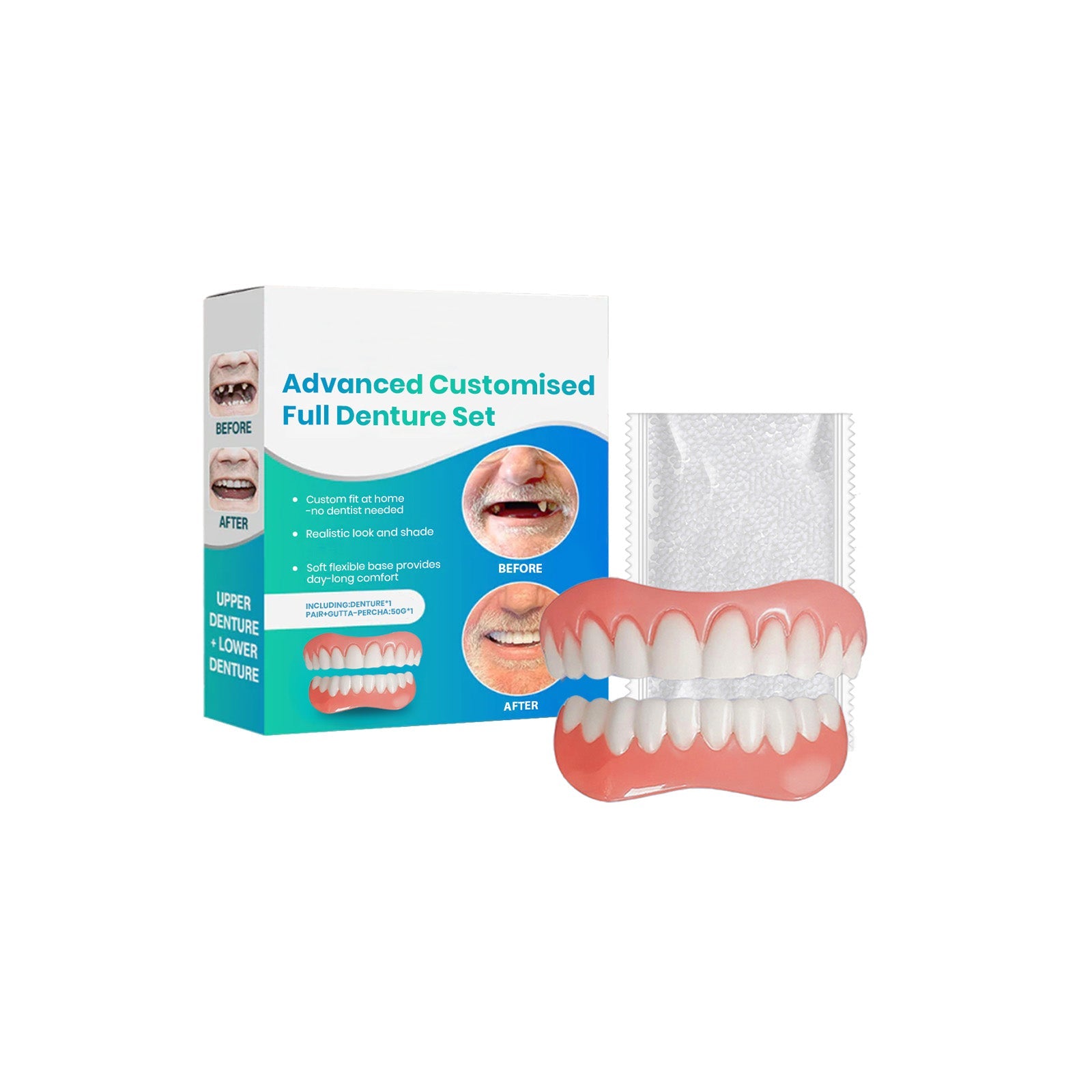 Upgrade Your Smile with Natural Material Dentures, Comfortable, Easy Fit ,1 set