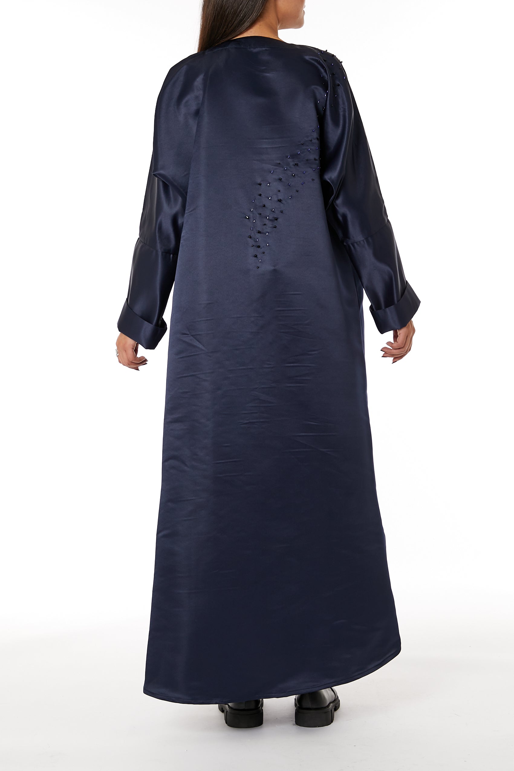 MOiSTREET Navy Bridal Satin Embellished Open Abaya