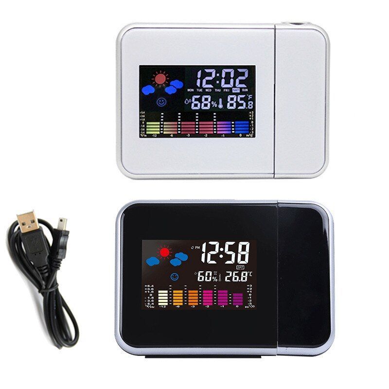 Color Screen Calendar LED Digital Display Alarm Clock Temperature Thermometer Projector