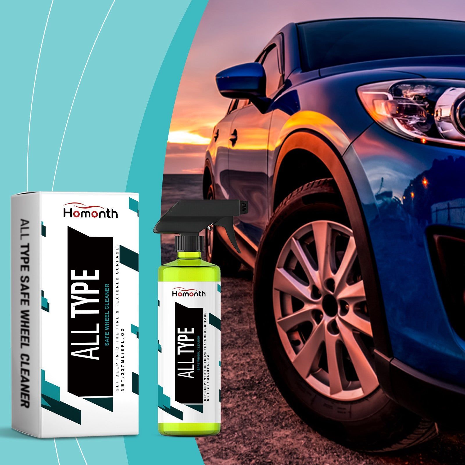 Car Cleaning Wheel Cleaner, Tire Foam Decontamination, Fast Dirt Removal ,237ml