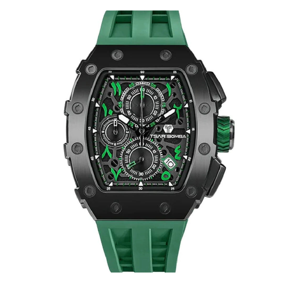 TSAR Bomba Men's Black Case Dark Green Strap Bio-Ceramic Quartz Watch