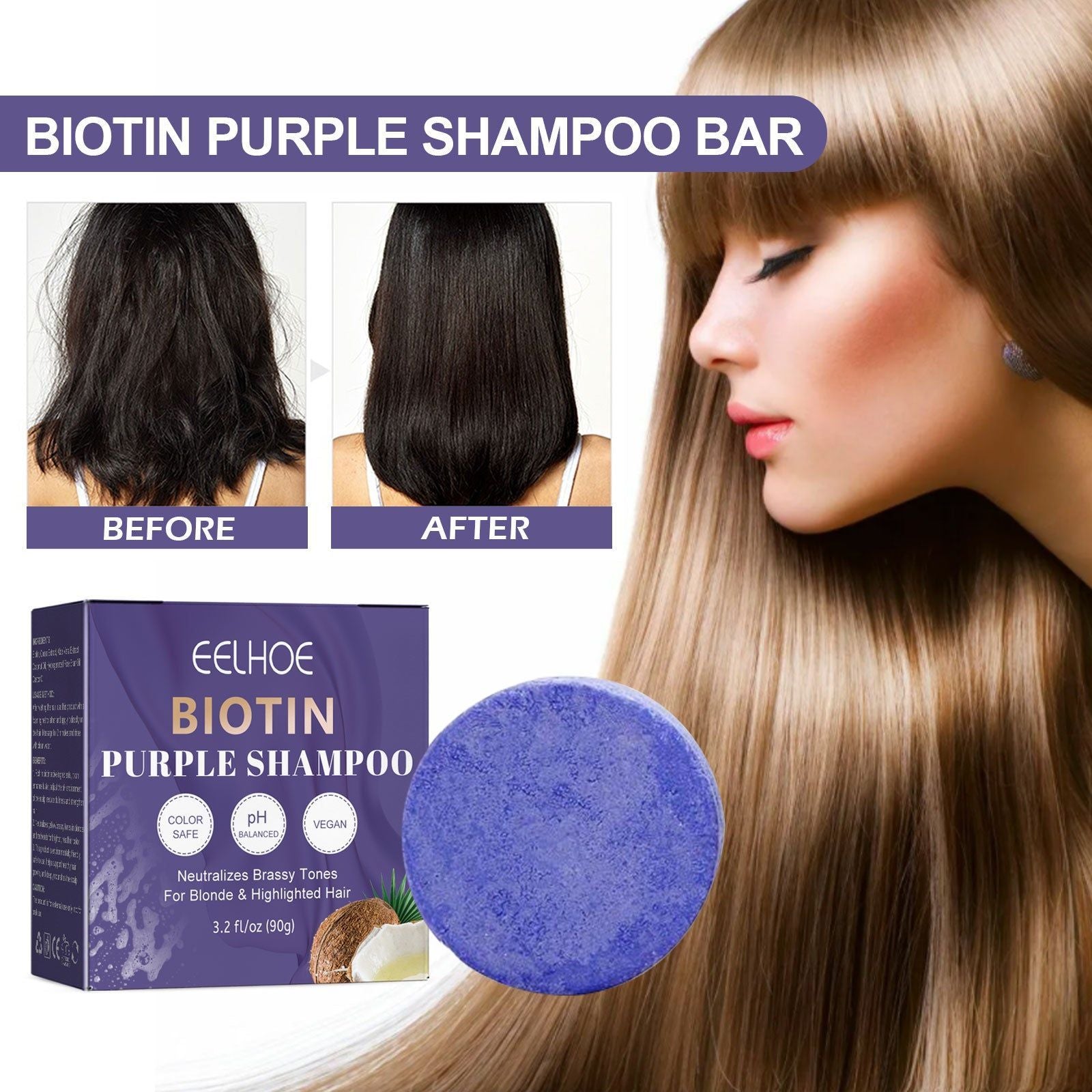 Biotin Purple Shampoo for Smooth, Moisturizing Hair, Repair Damage, Gentle Scalp Care ,90g