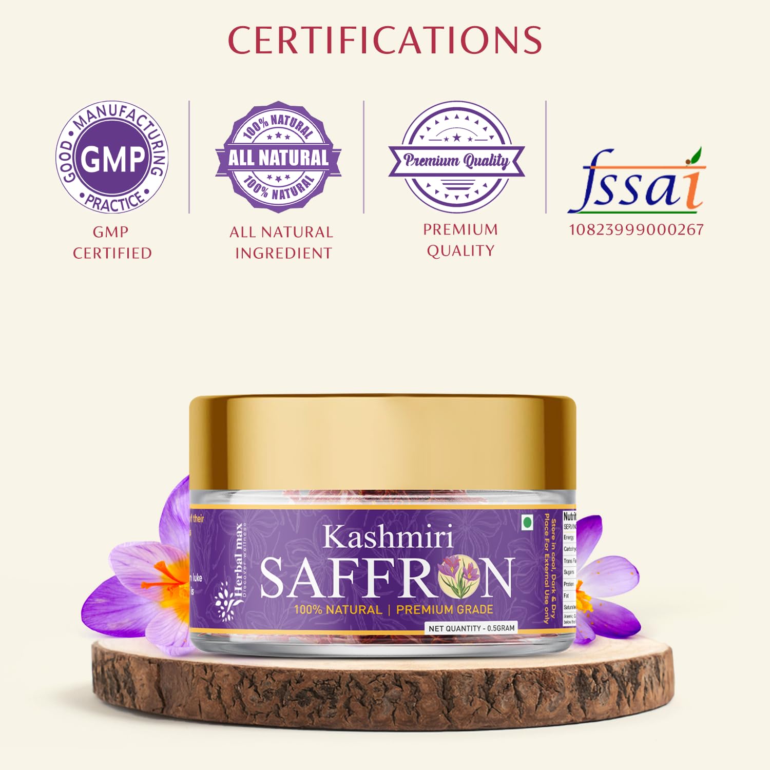 Herbal max Original Kashmiri Mongra Saffron/Kesar 0.5 Gram