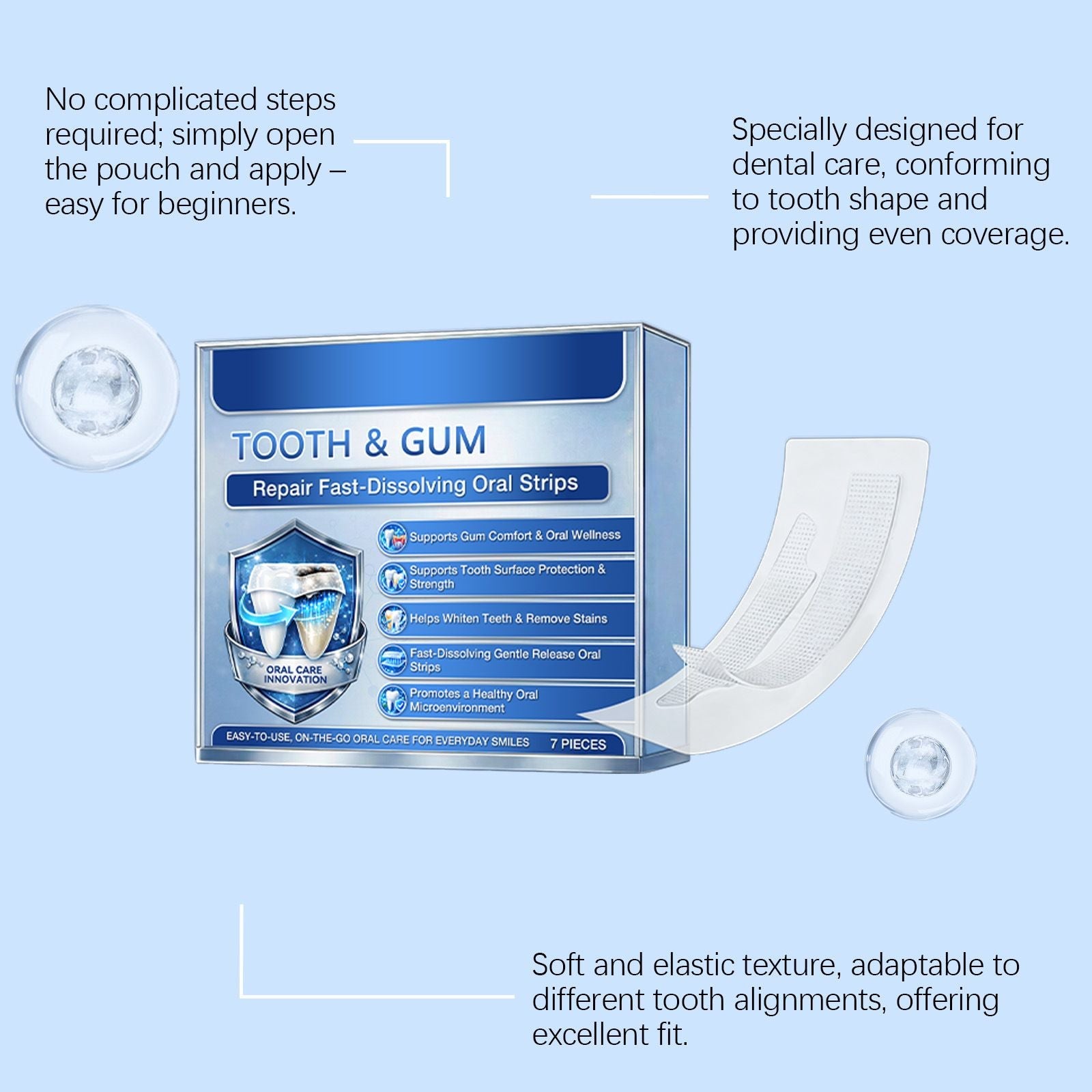 Tooth & Gum Repair Fast-Dissolving Oral Strips - Whitening, Stain Removal & Gum Care (7 Pieces)