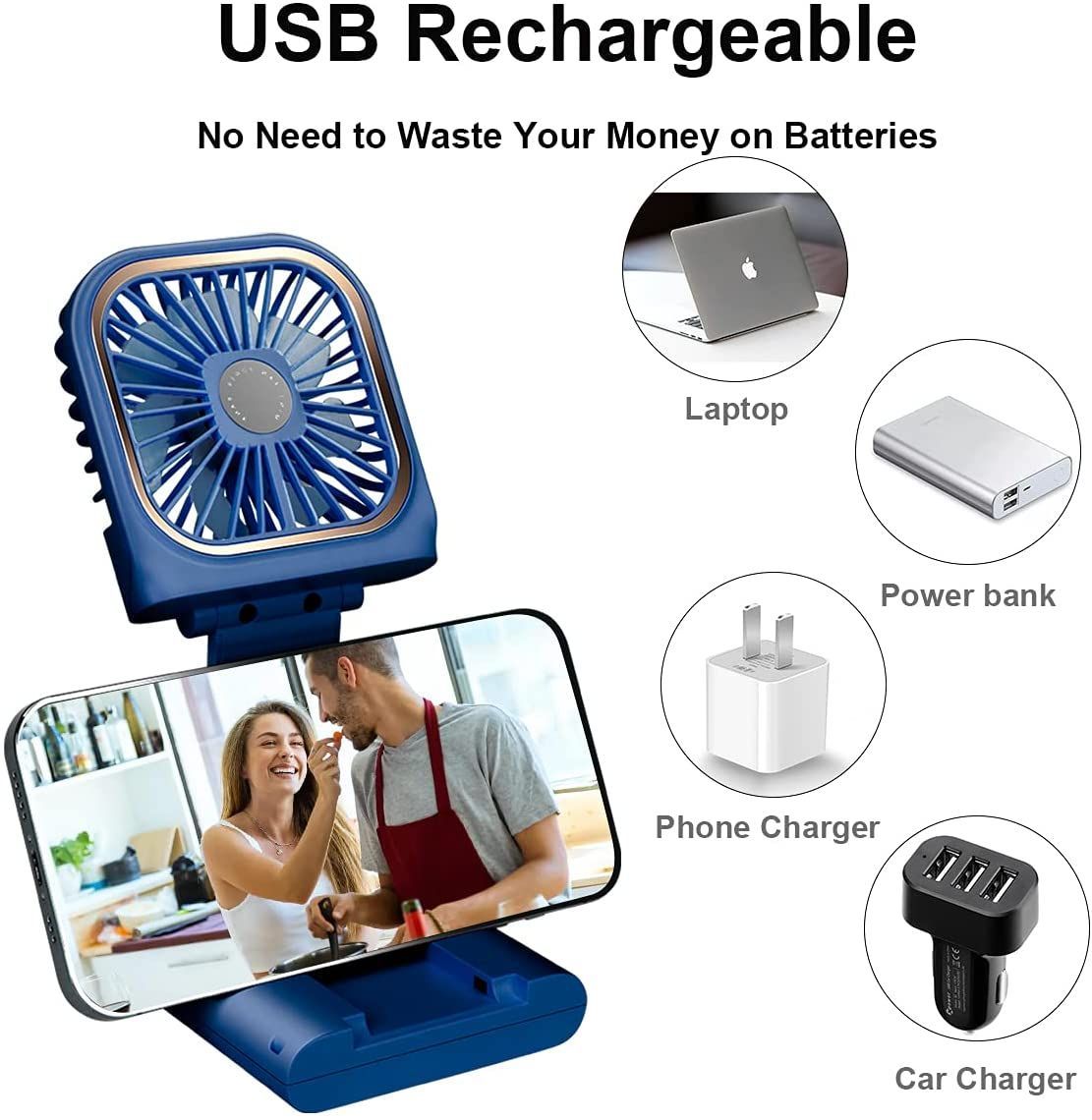 Mini USB Fan Folding Mobile Power Supply Fan Hanging Neck Electric Fan Desktop Phone Holder