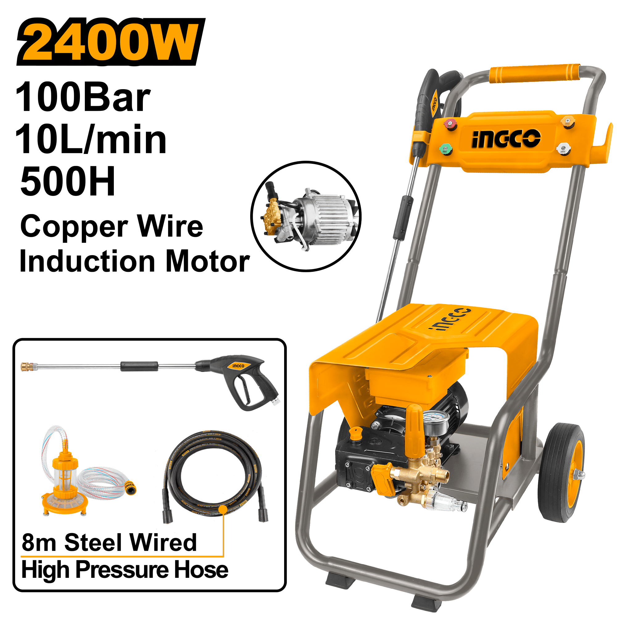 INGCO High Pressure Washer 2400W 100 Bar 1450 PSI Commercial Electric Cleaner