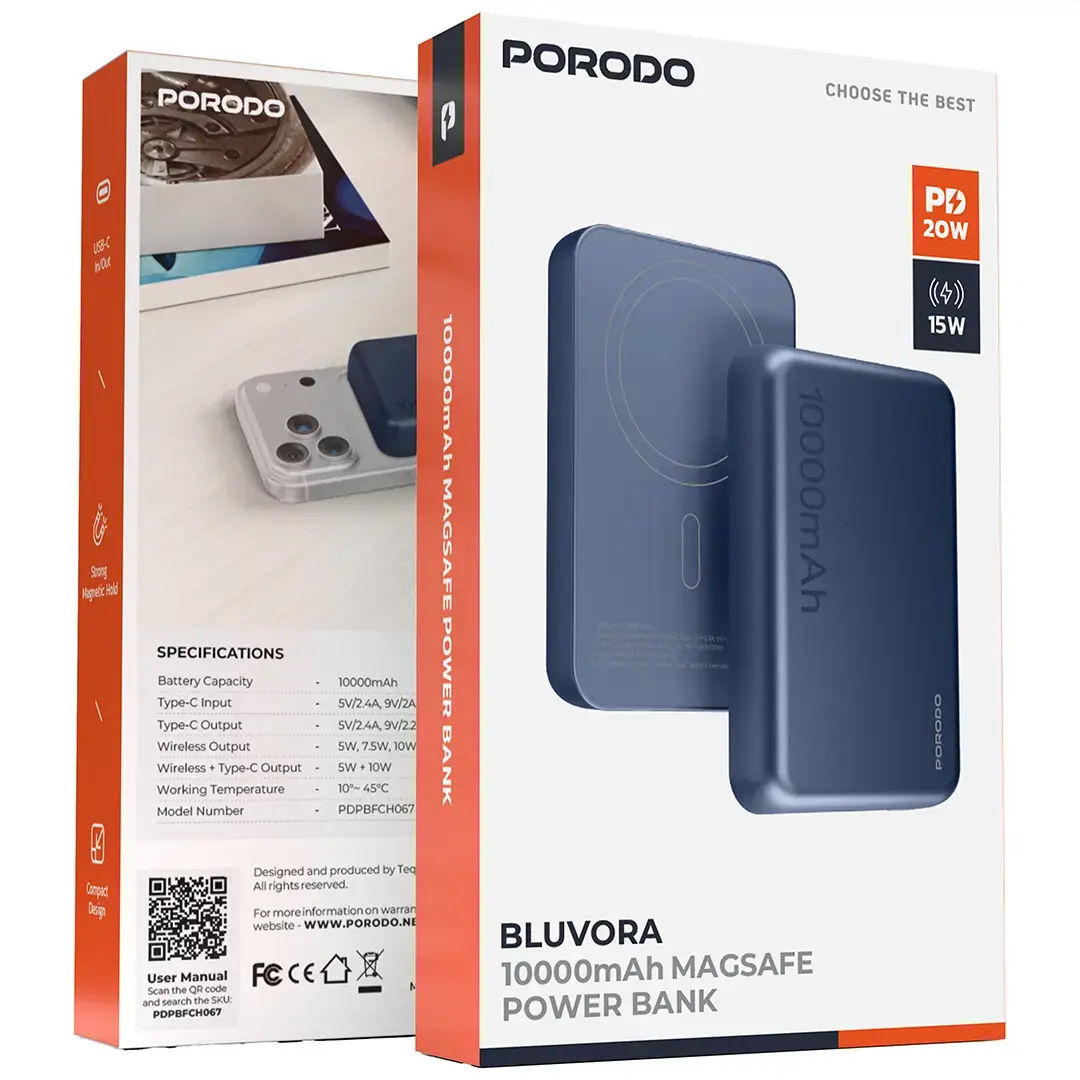 Porodo 10000mAh MagSafe Power Bank, Blue