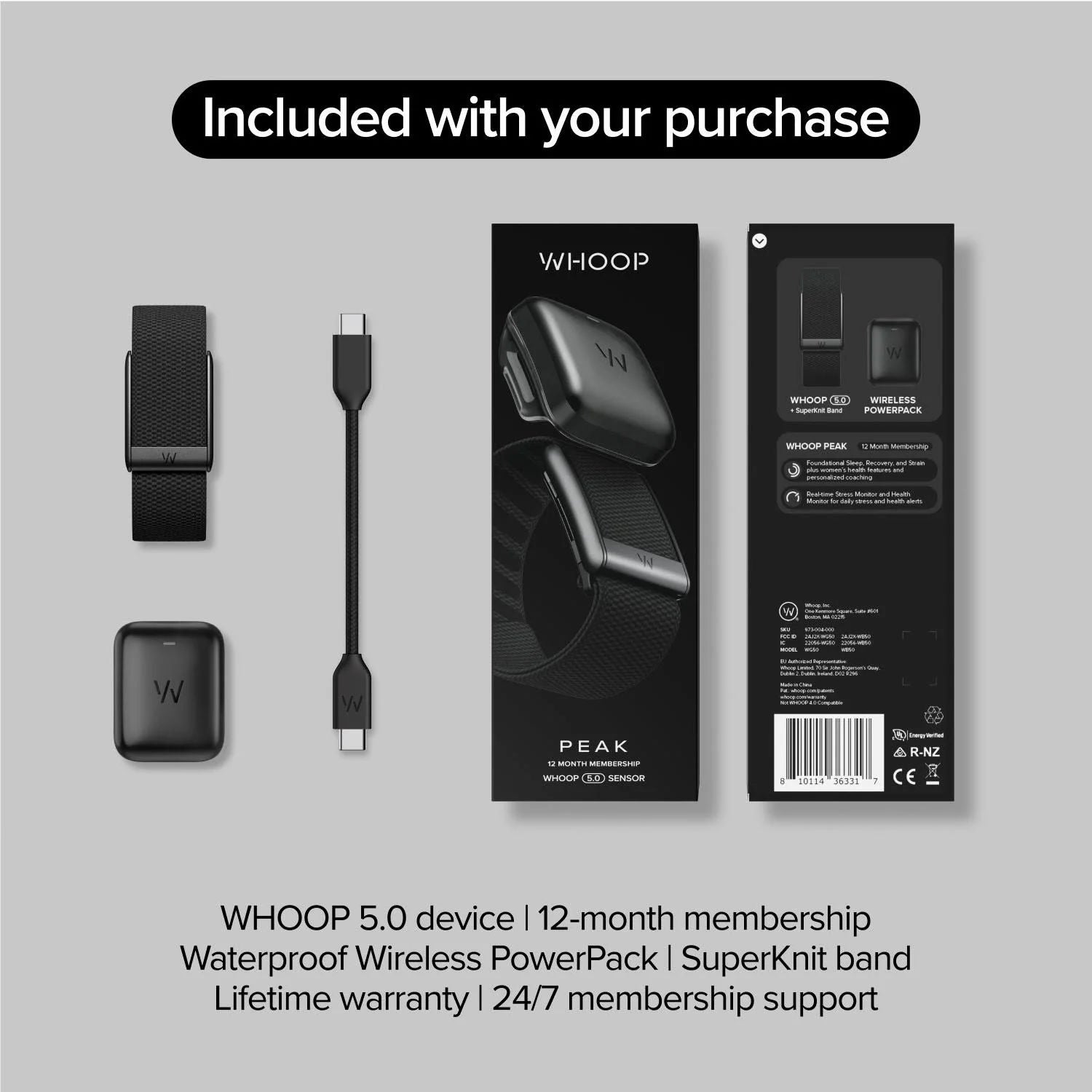 WHOOP 5.0 Peak Wearable Health, Fitness & Activity Tracker with 12-Month Peak Membership