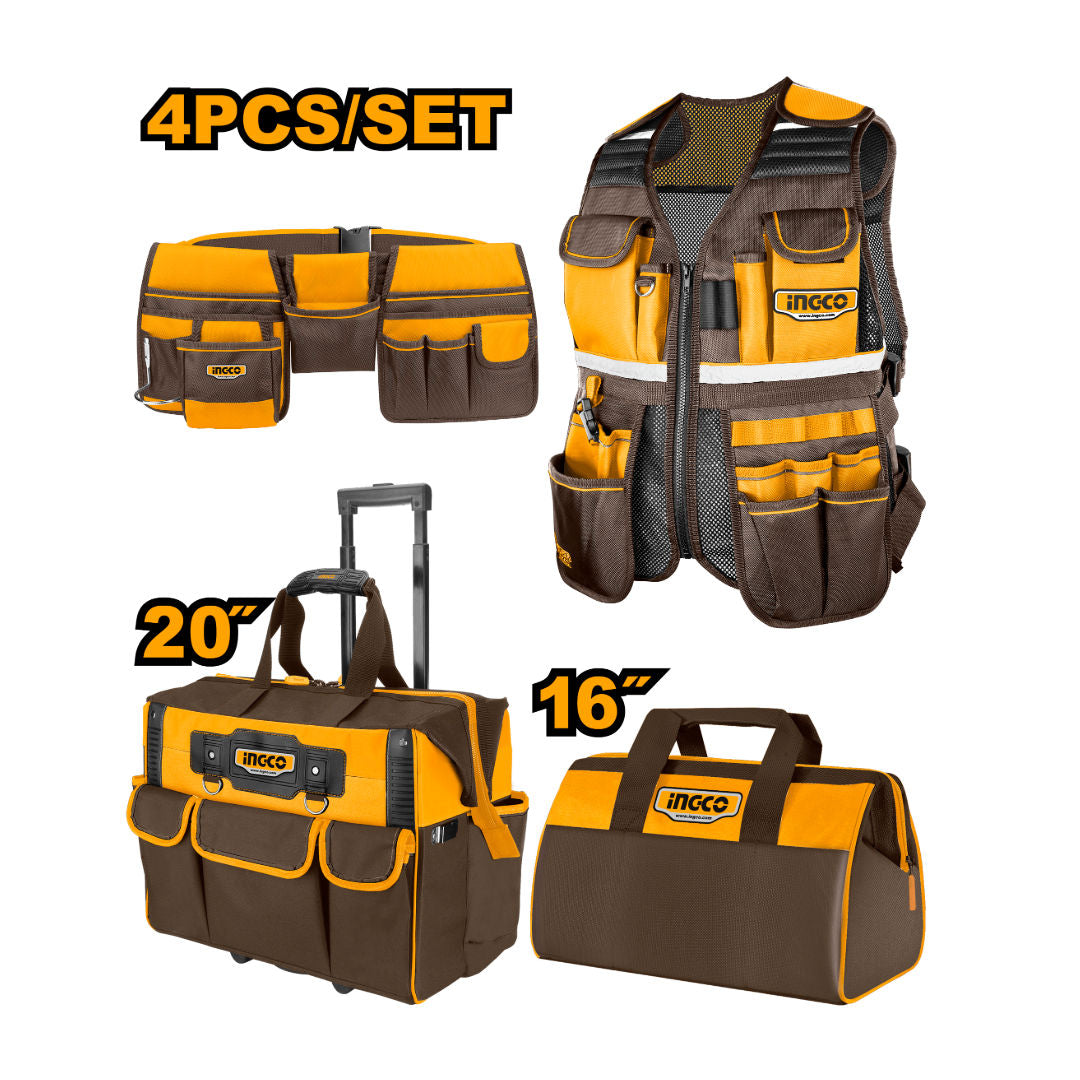 INGCO 4-Pieces Tool-Bag Set, 1680D Fabric