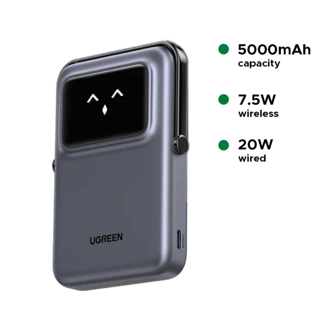UGREEN Uno 5000mAh Magnetic Wireless Power Bank with Stand and TFT Display