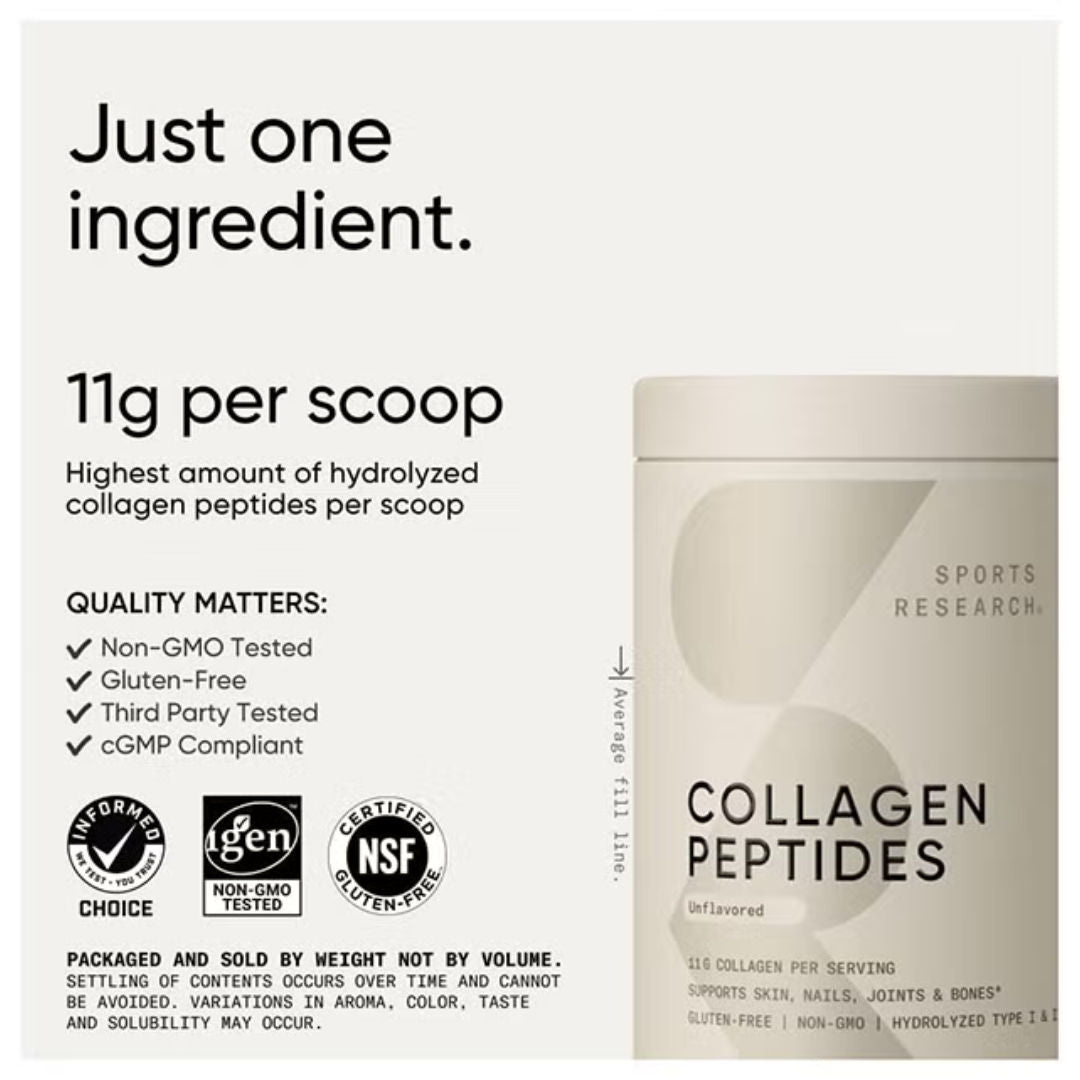 Sports Research Collagen Peptides Powder, Unflavored, Hydrolyzed Collagen