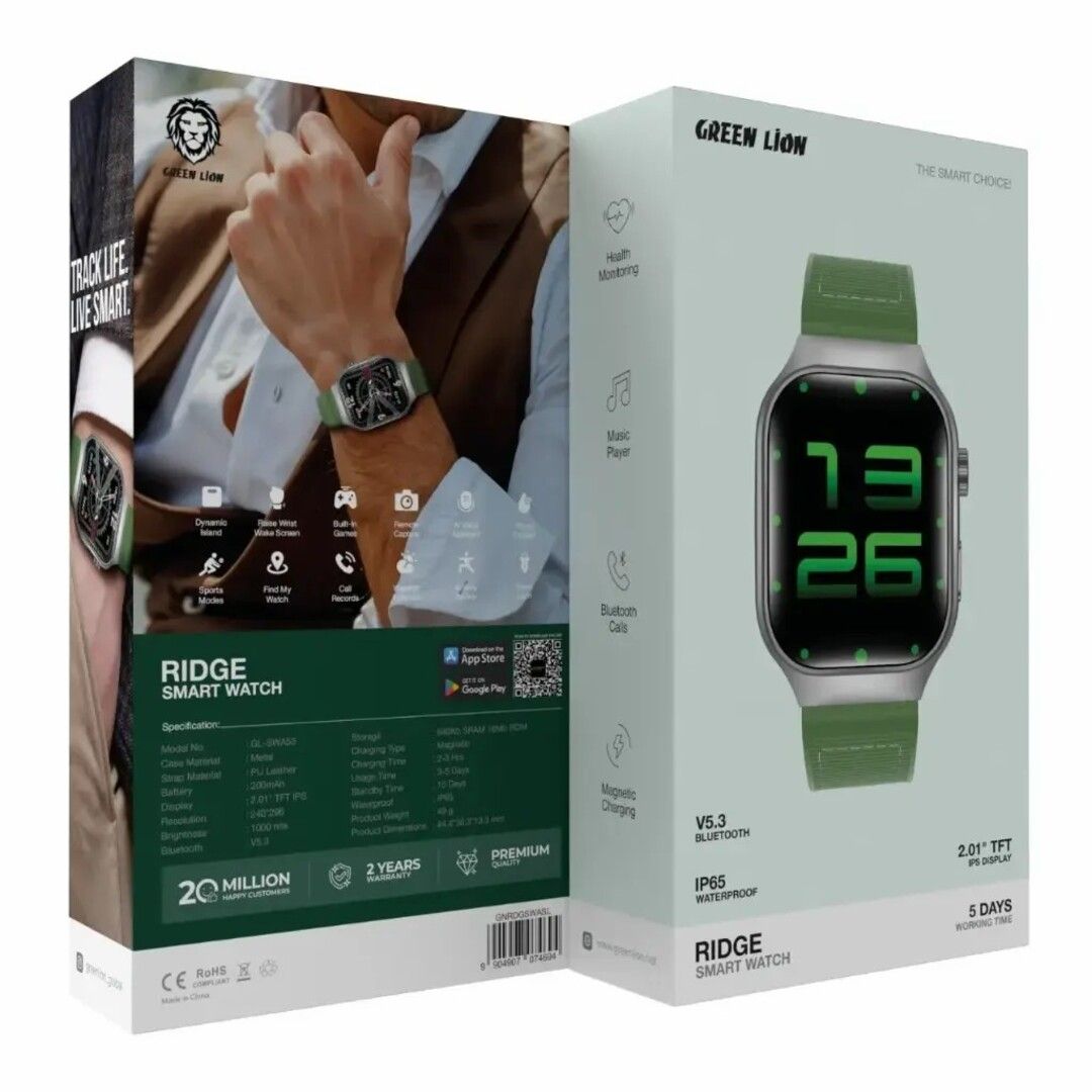 Green Lion Ridge Smart Watch, Silver & Green