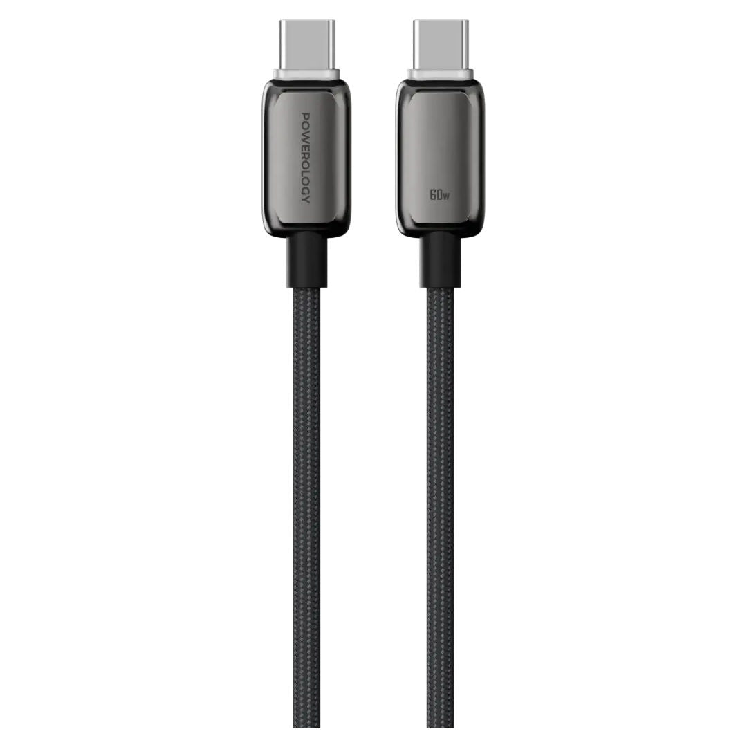 Powerology Zinco Series 60W USB-C to USB-C, Charging Cable, 1M, 3A High Current, Dark Gray
