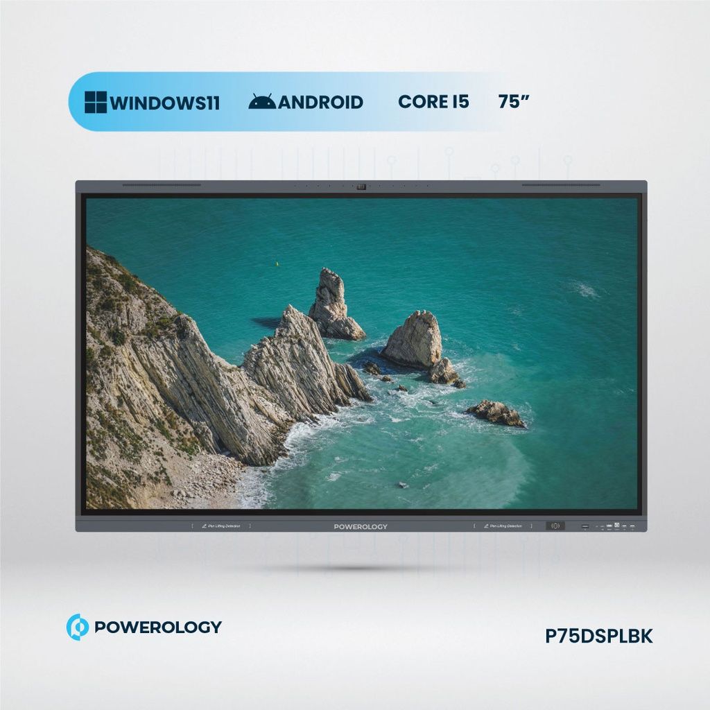 Powerology Dual Windows & Android Interactive Smartboard, 75", Black