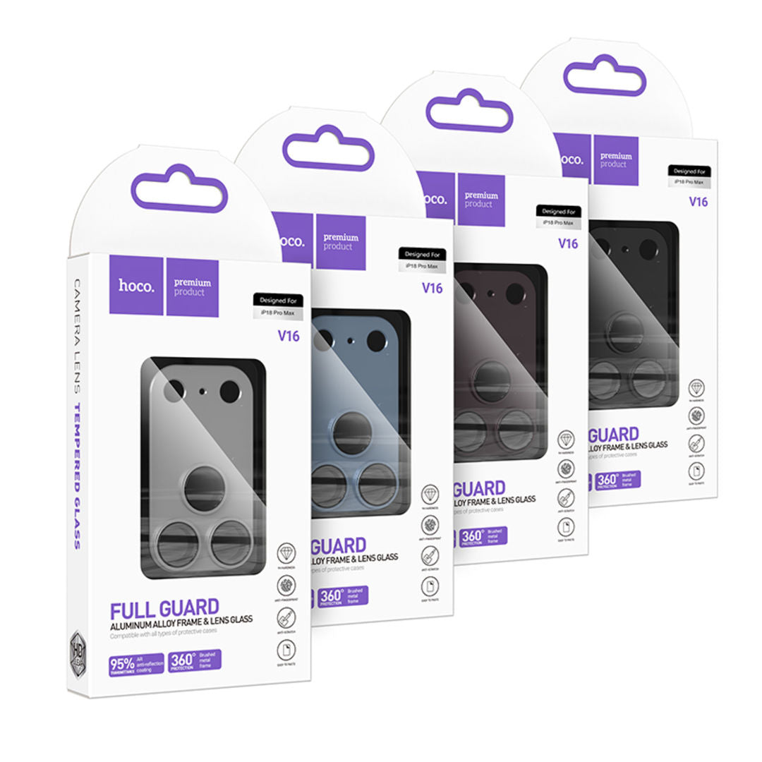 Hoco V16 Armor Metal Integrated Lens Glass for iPhone 18 Pro Max, 3D Full Coverage, Aluminum Alloy Protection