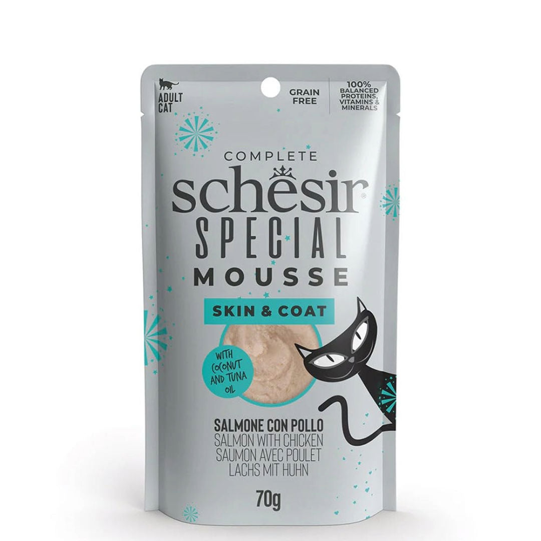 Schesir Special Mousse Skin & Coat Salmon with Chicken Adult Cat Wet Food, 70gm