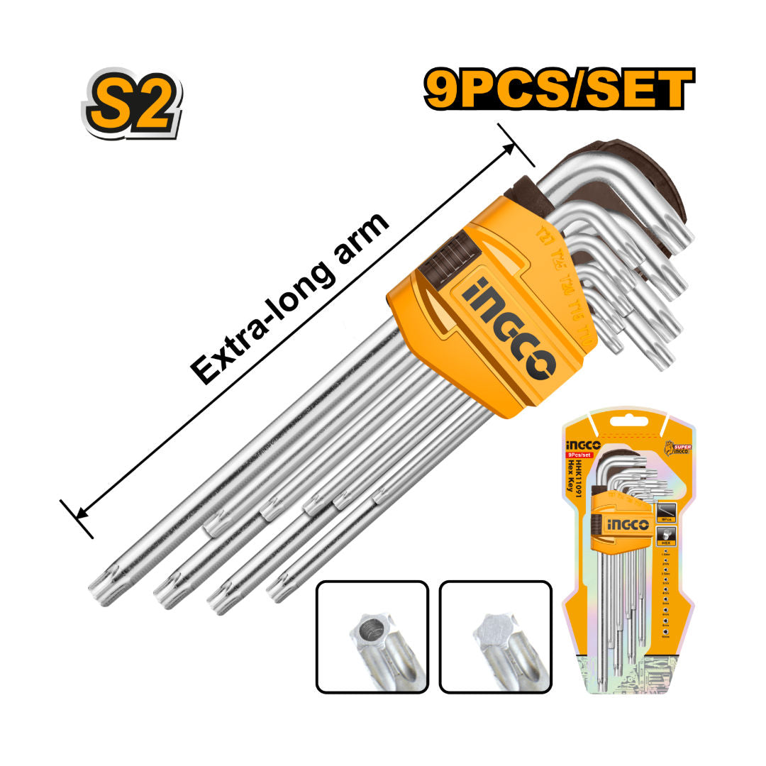INGCO 9 Pieces Torx Key Set, S2 Steel