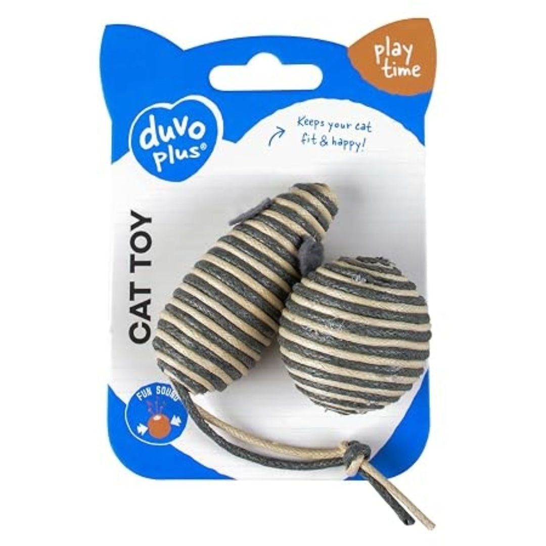 Duvo+ Cat Rope Mouse & Ball Set, Grey, 2-Pieces, 17.5x3.5x2.5cm
