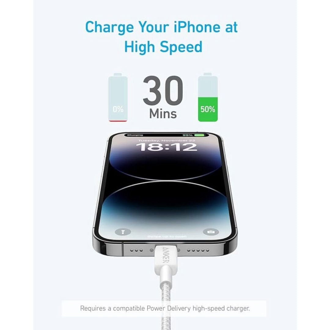 Anker 322 USB-C to Lightning Braided Cable 6ft / 1.8m, White