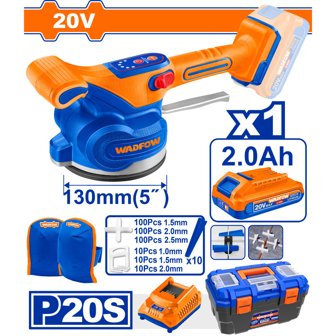 مجموعة آلة اهتزاز البلاط اللاسلكية WADFOW 20V، 0-10000 دورة في الدقيقة، 50 كجم، 2.0 أمبير، شاحن، فاصل
