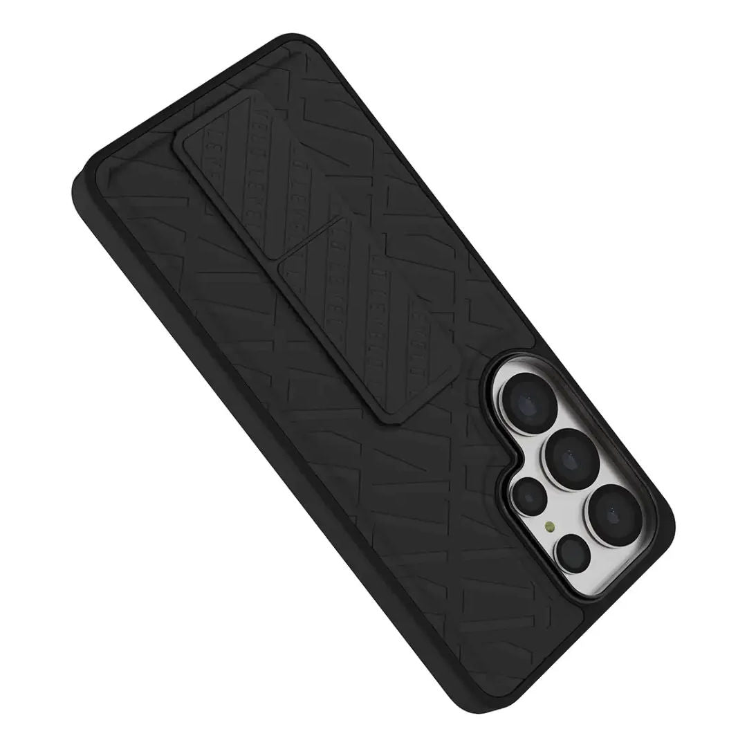 Levelo Morphix Cuero Grip Stand Case For Samsung S26 Ultra, Black