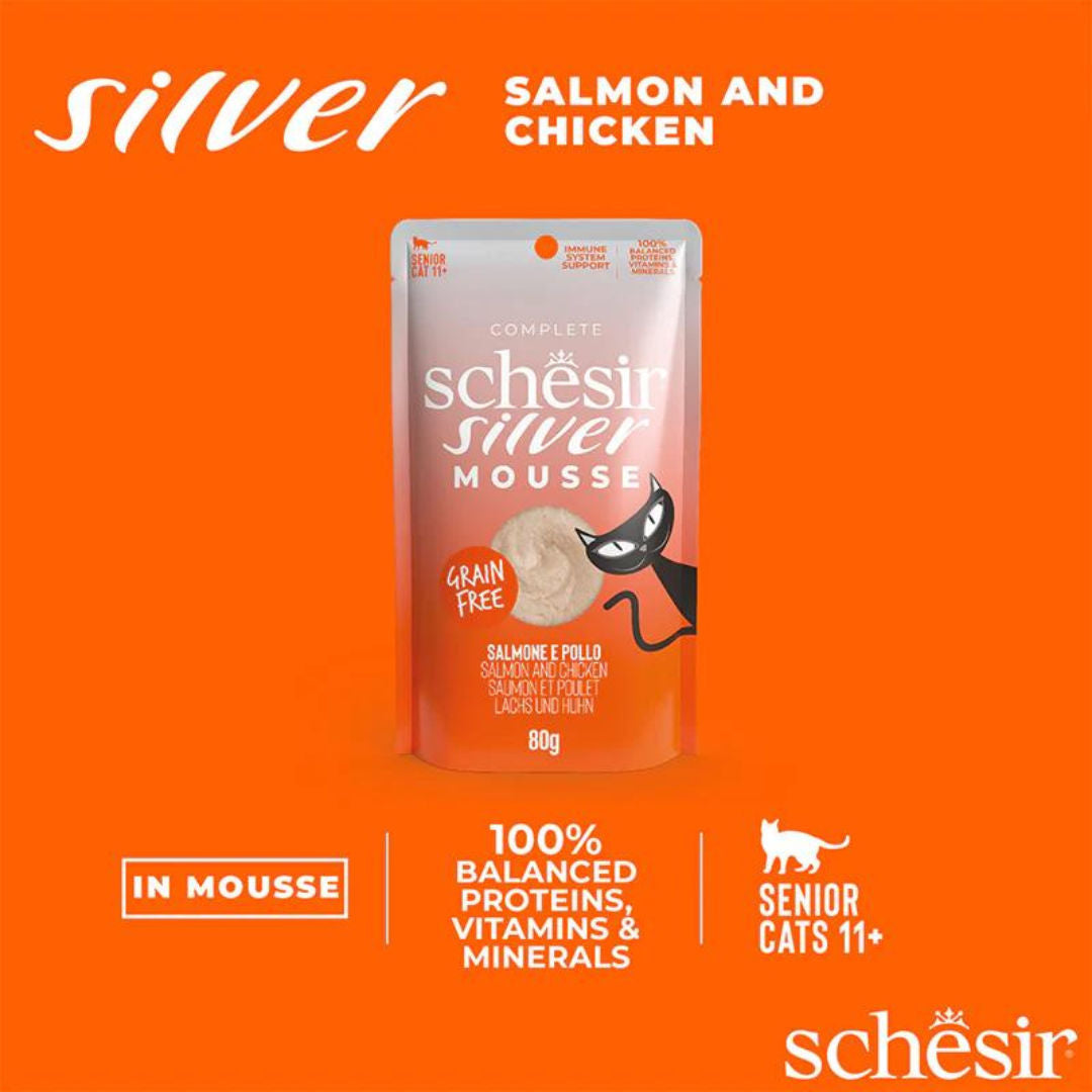 Schesir Silver Mousse Senior Cat Salmon & Chicken Wet Food, 80gm