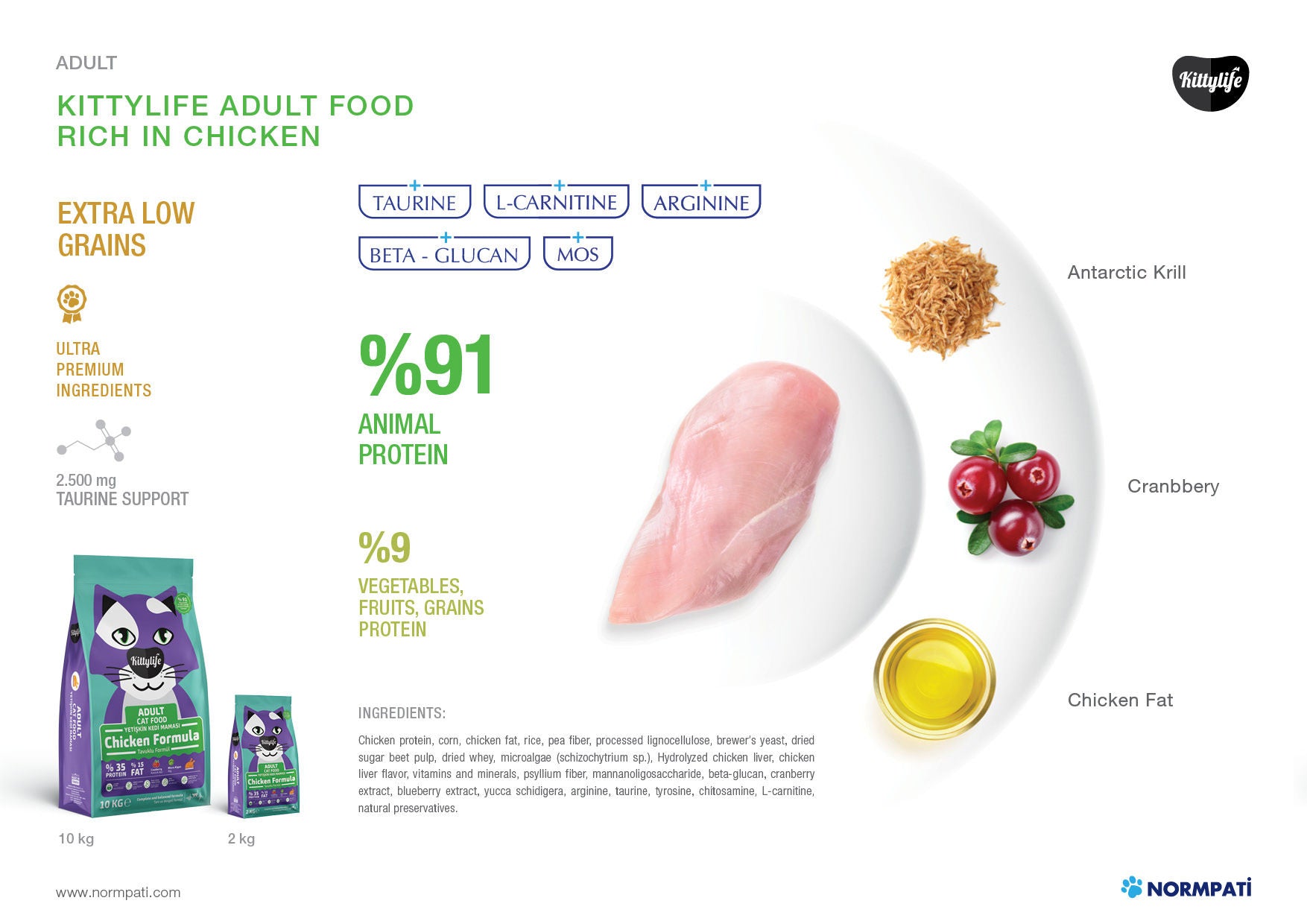 KittyLife Premium Adult Dry Cat Food with Chicken, 91% Animal Based Protein for Strong Muscles, Immunity & Healthy Digestion