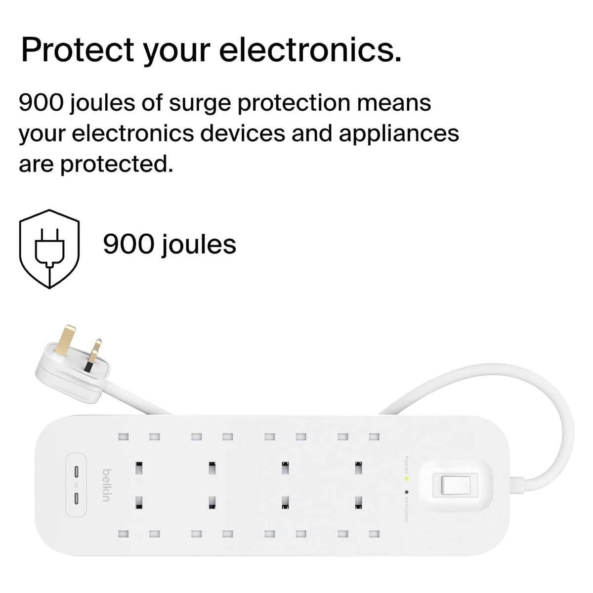 Belkin 8 Outlet Surge Protector, 30W Dual USB-C, 2M Cord