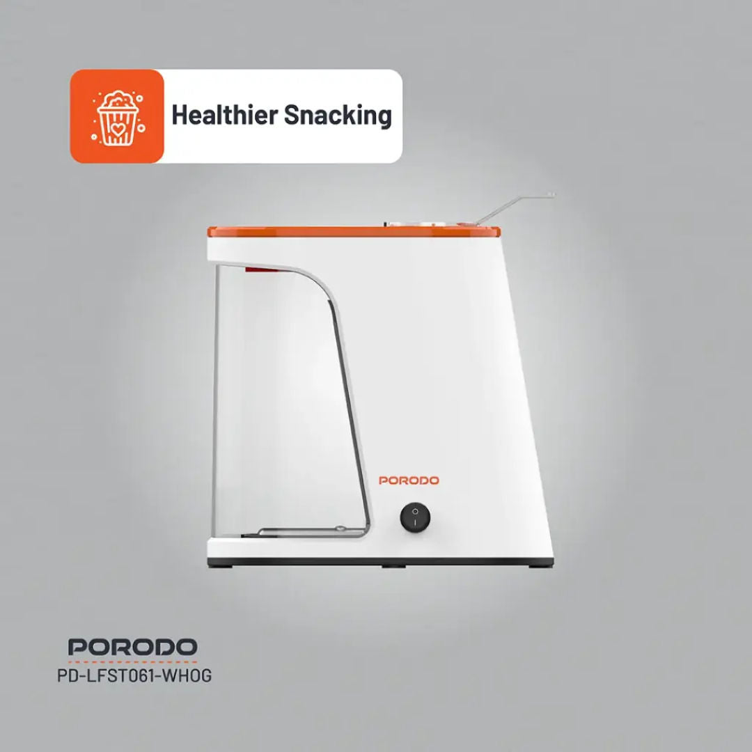 Porodo Lifestyle Air-Popped Popcorn Maker, White/Orange
