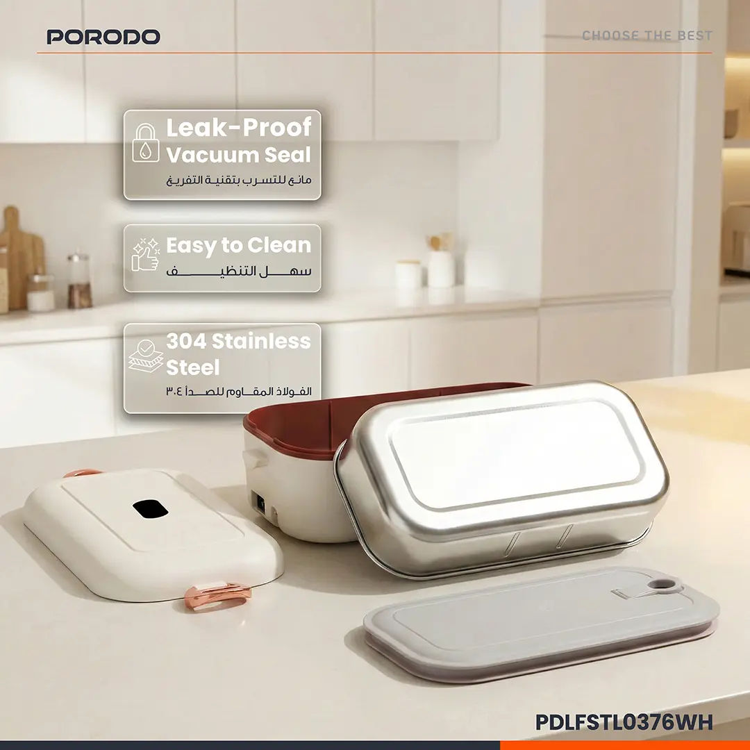 Porodo Lifestyle LunchMate Dual Mode Electric Lunch Box, White