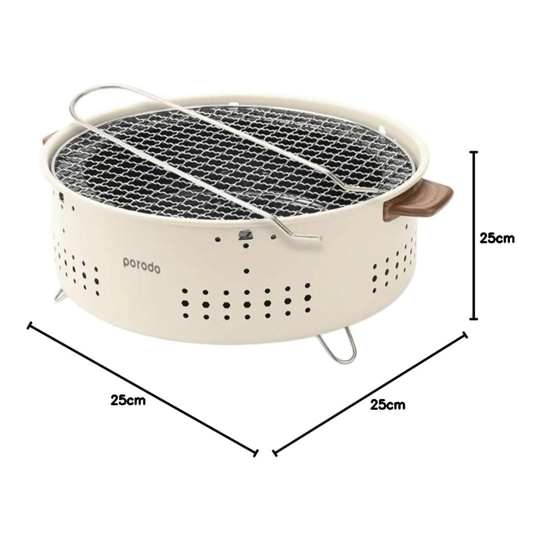 Porodo Lifestyle Camping Mini Outdoor Round BBQ/Charcoal Grill, Light Brown