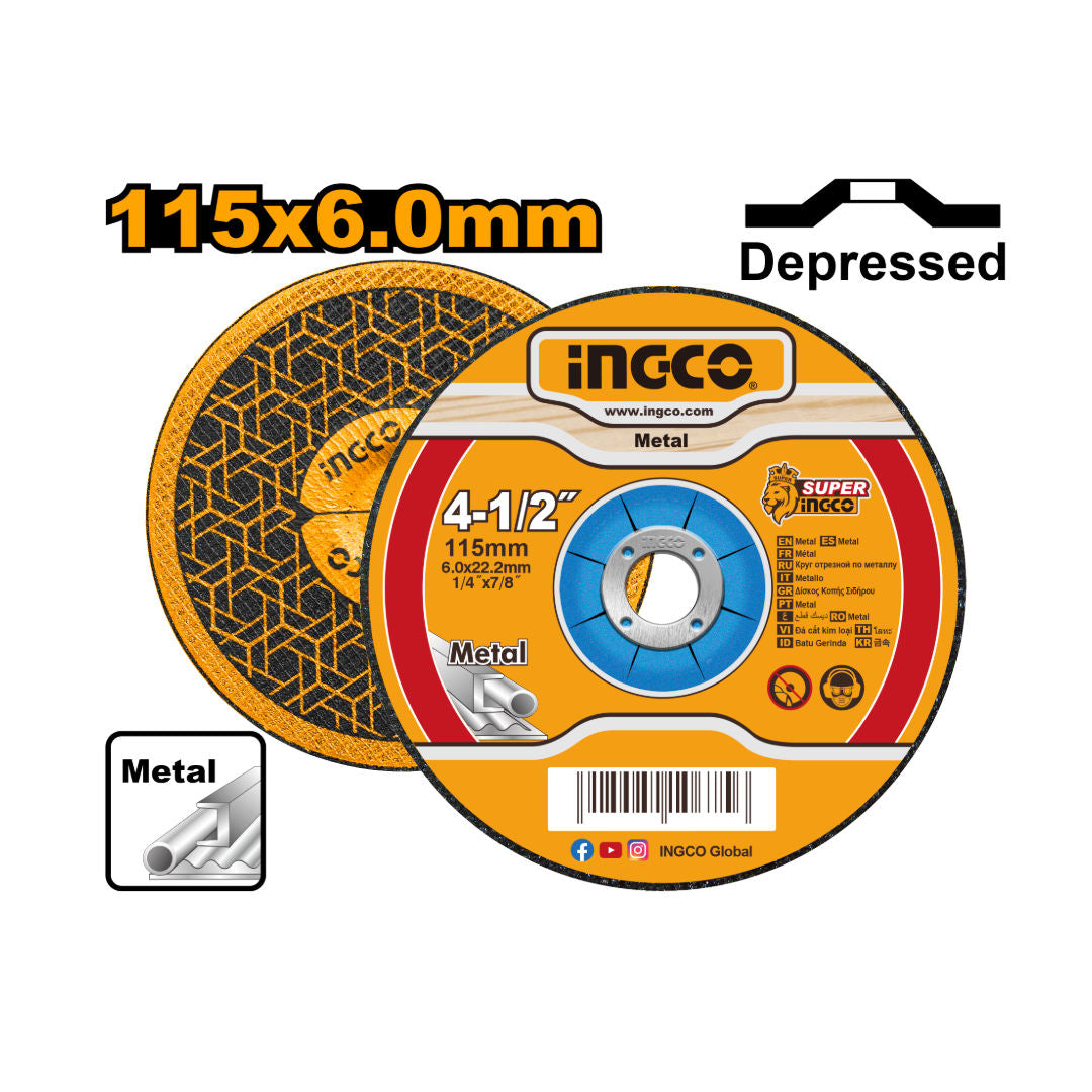 INGCO Abrasive Metal Grinding Disc, 115Mmx6.0Mmx22.2 mm